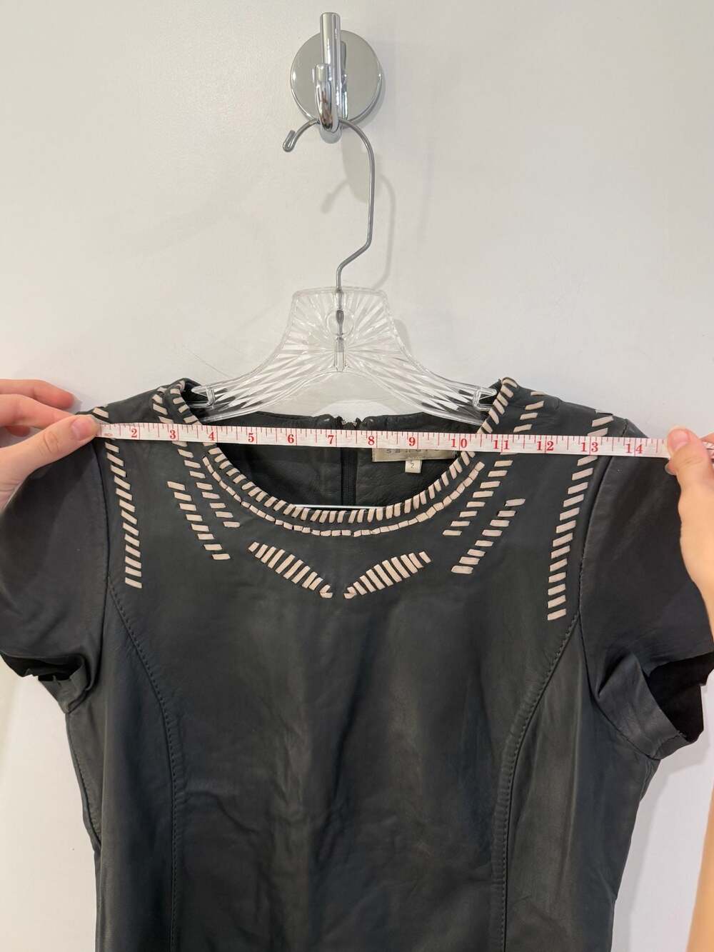 Sandro Paris Black Sheep Leather Cap Sleeve Top with Whipstitch Detail - Picture 5 of 7